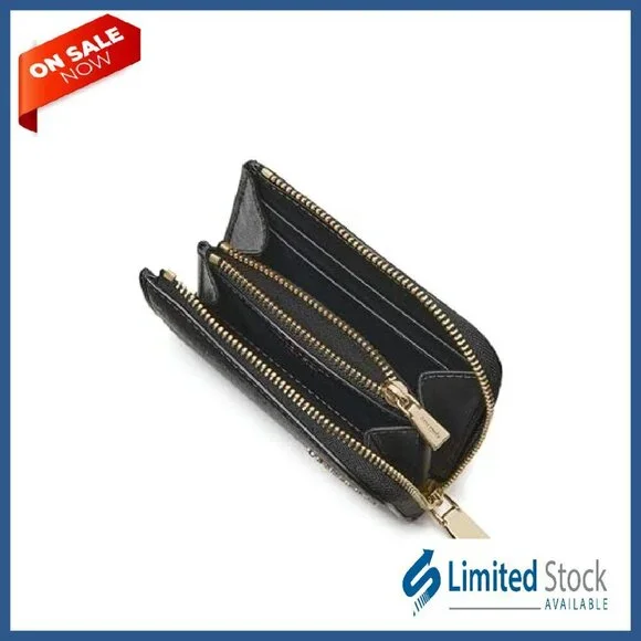 Saffiano Leather Zip Card Case, 4 Slots, Scratch-Resistant, Compact